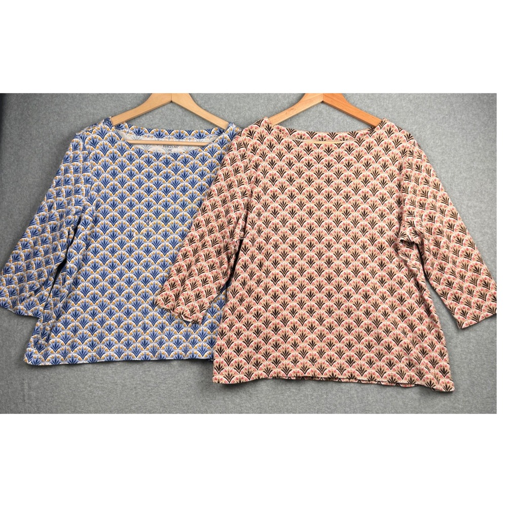 Croft & Barrow Knit Tops Womens PXL LOT of 2 Blue Pink Floral 3/4 Sleeve Cotton